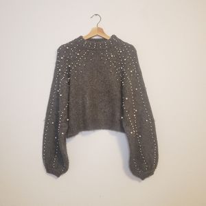 Gray Pearl-Embellished Women's Sweater